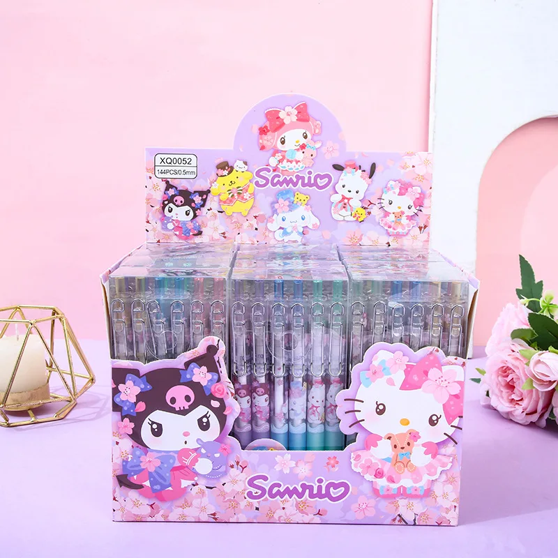 Stylo gel Sakura Festival Sanurgente Cartoon, Mymelody, Kuromi, Cinnamoroll, Pom Pom, Purin, Melon al, Signature Pen, 12 pièces par boîte