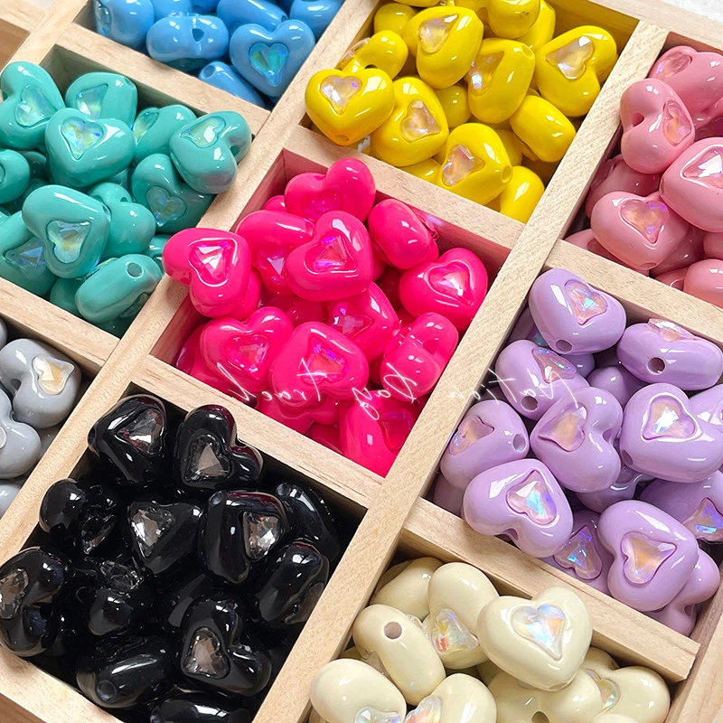 8 Pieces  Inlaid Zirconia Heart-shaped Acrylic Beads  DIY Creating Fashion Jewelry Discovering Necklace Bracelet Accessories