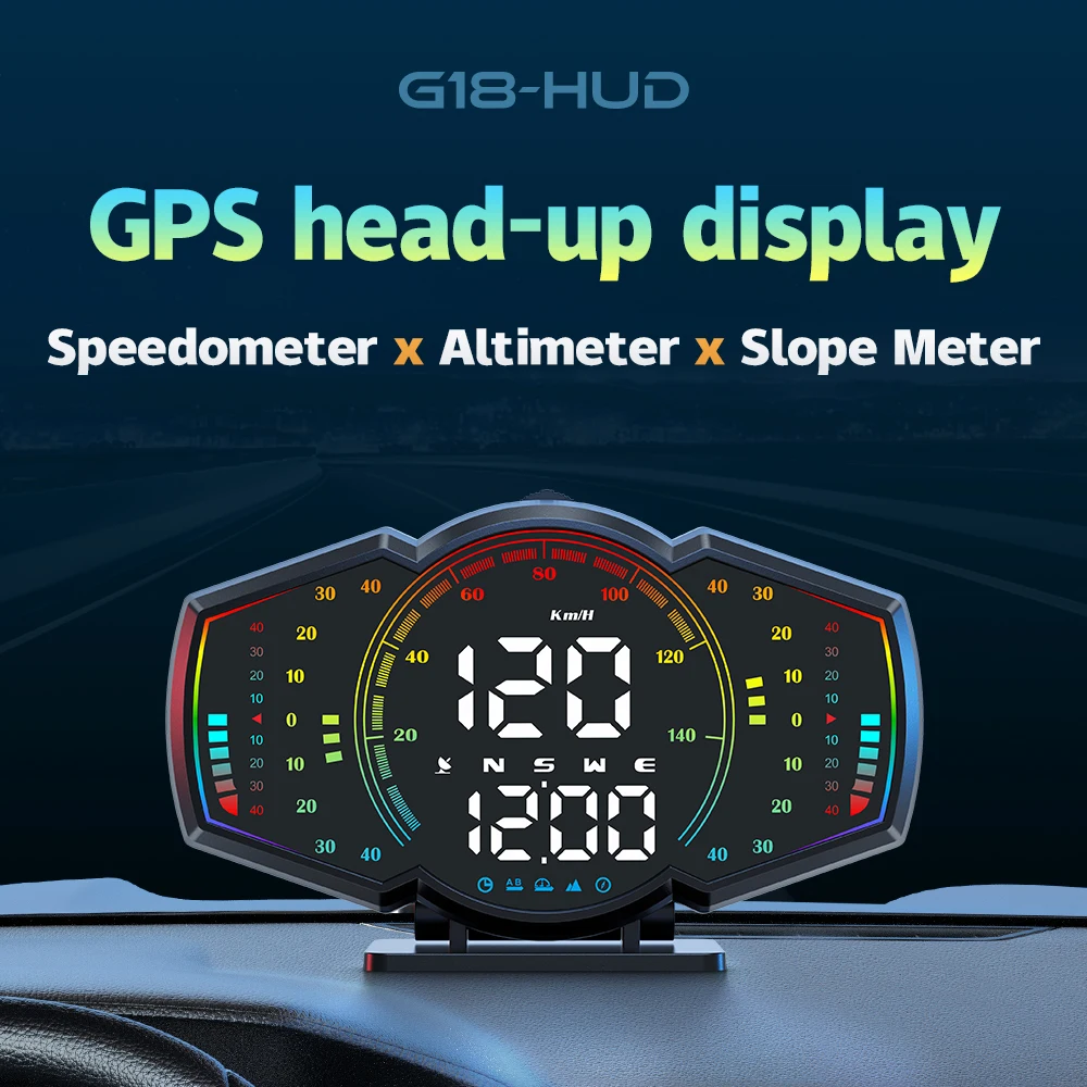 

GPS HUD G18 Head-up Display Auto Slope Speed Projection Plug Play Electronic Inclinometer 4x4 Windshield Alarm Multi Accessories