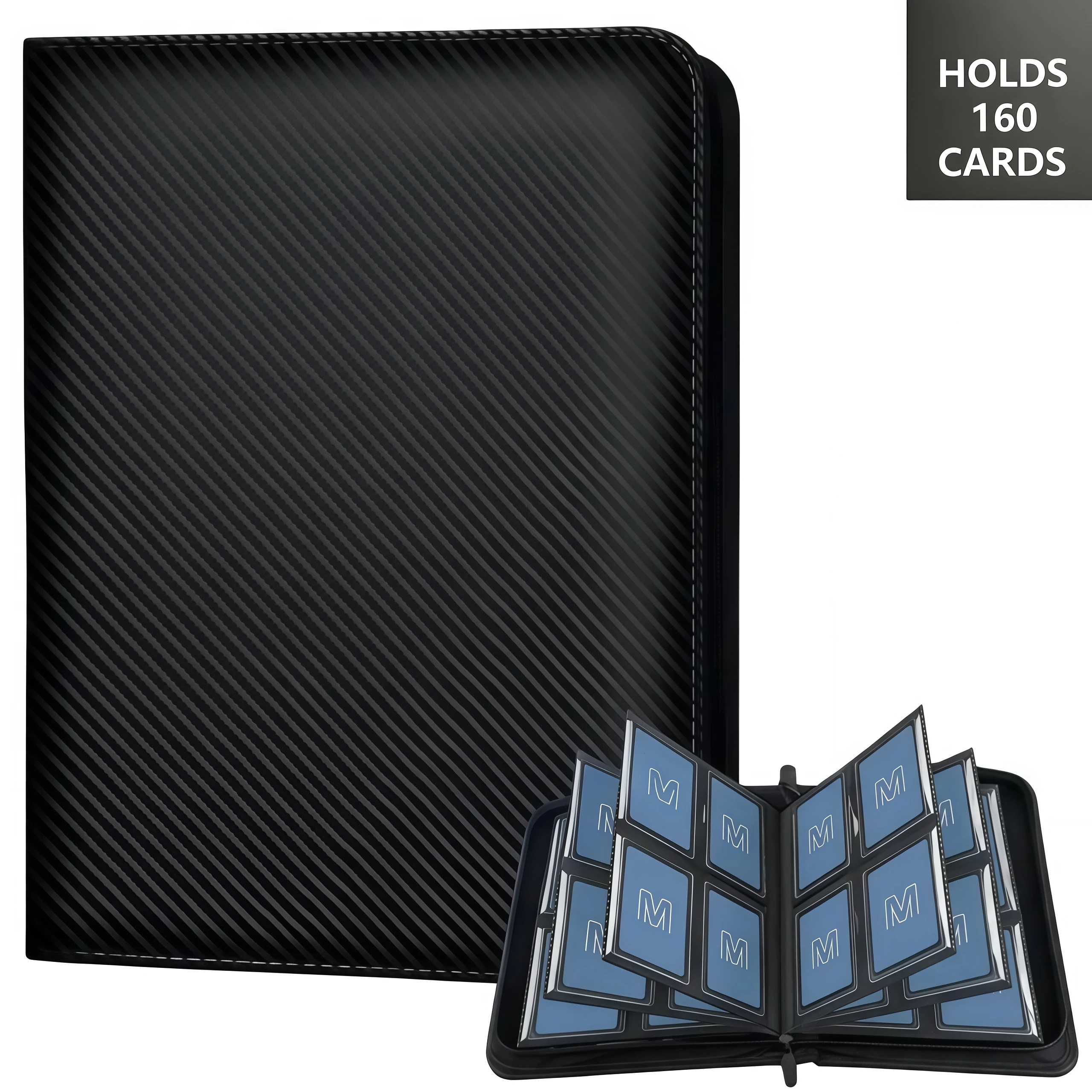 مجلد بطاقات التداول الفاخر ذو 4 جيوب، مجلد Tcg، مع 160 جيبًا تحميلًا جانبيًا، ألبوم بطاقات التداول مناسب لـ Mtg، Yu-Gi-Oh!، البيسبول، بطاقات رياضية لكرة القدم، مثالي لعشاق البطاقات، أسود، هدية عيد الميلاد، هدية عيد الشكر #1