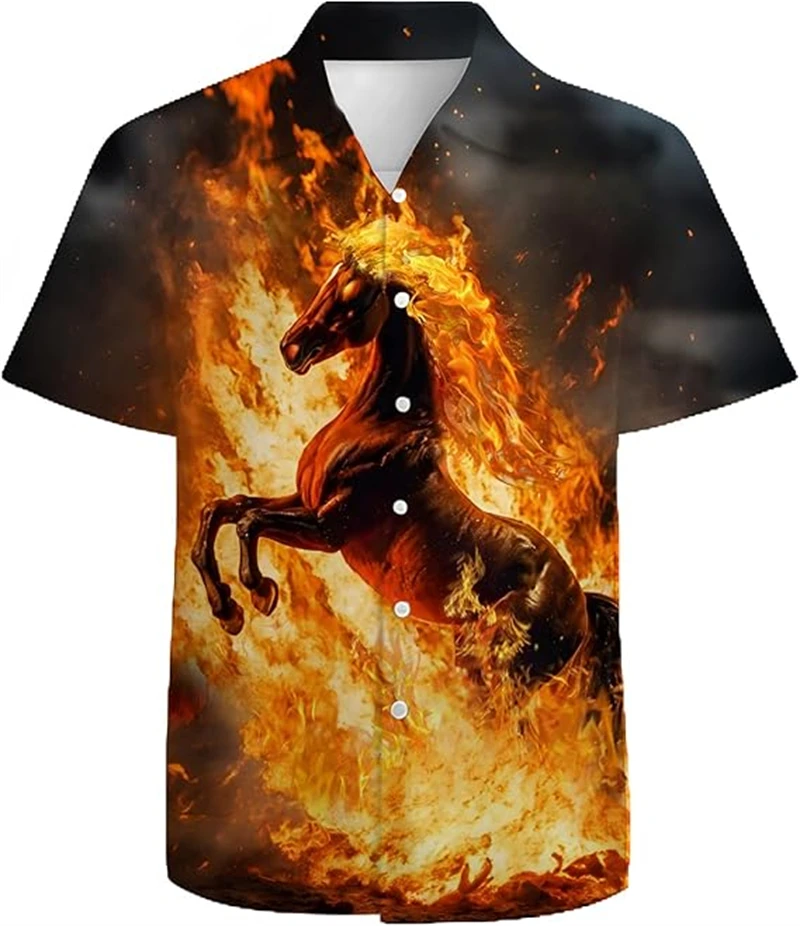 

Мужские и женские рубашки с коротким рукавом с принтом животных (лев, лошадь, тигр), гавайские блузки, летние модные блузки с отложным воротником и пуговицами