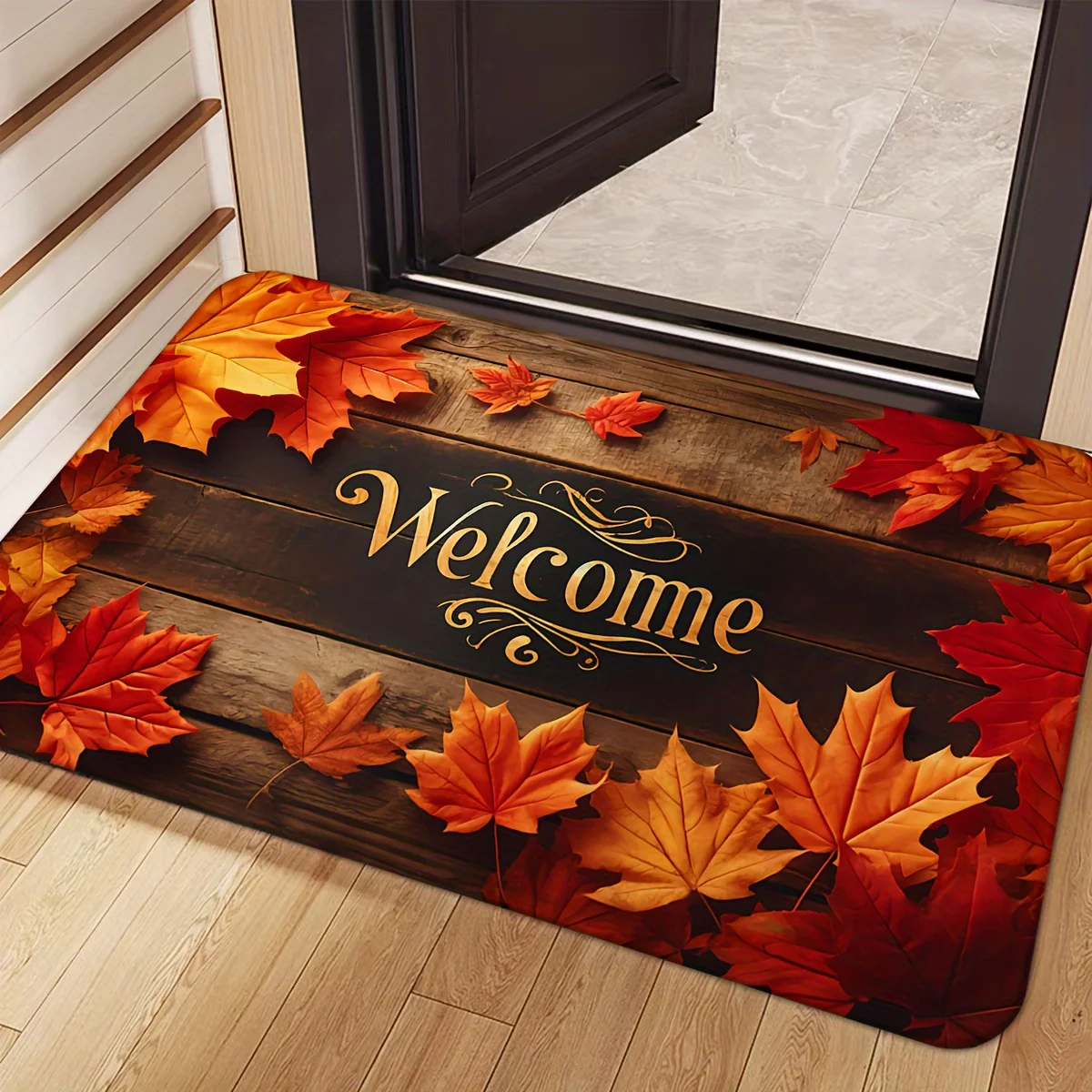 Autumn Maple Leaves Welcome Doormat Home Decor Living Room Bedroom Kitchen Laundry Entrance Non-slip Rug Thanksgiving Decoration