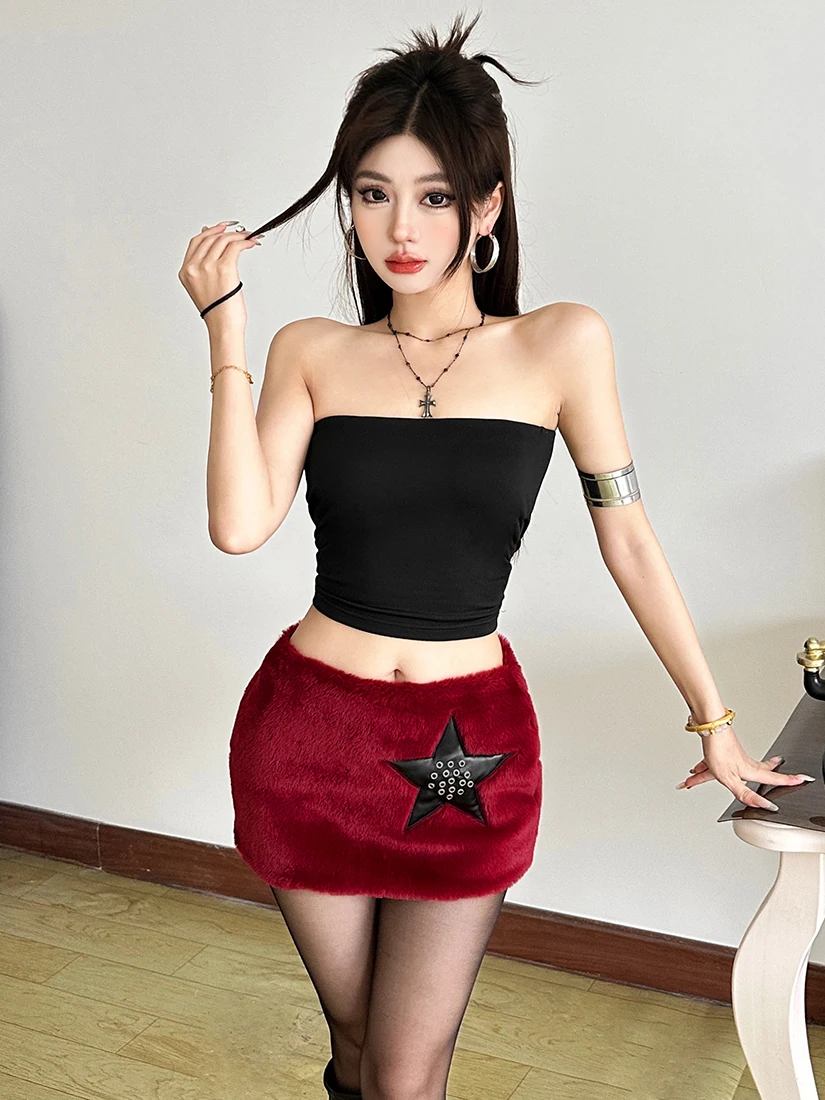 

Женская меховая юбка с низкой талией и заниженной талией, модная шикарная уличная облегающая юбка из полиэстера