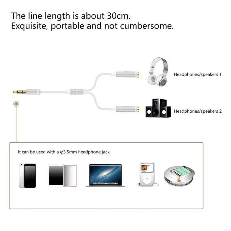 E1PF Double Headphone  Adapter 30cm Sound Splitter Cord 3.5mm Sound Line Control