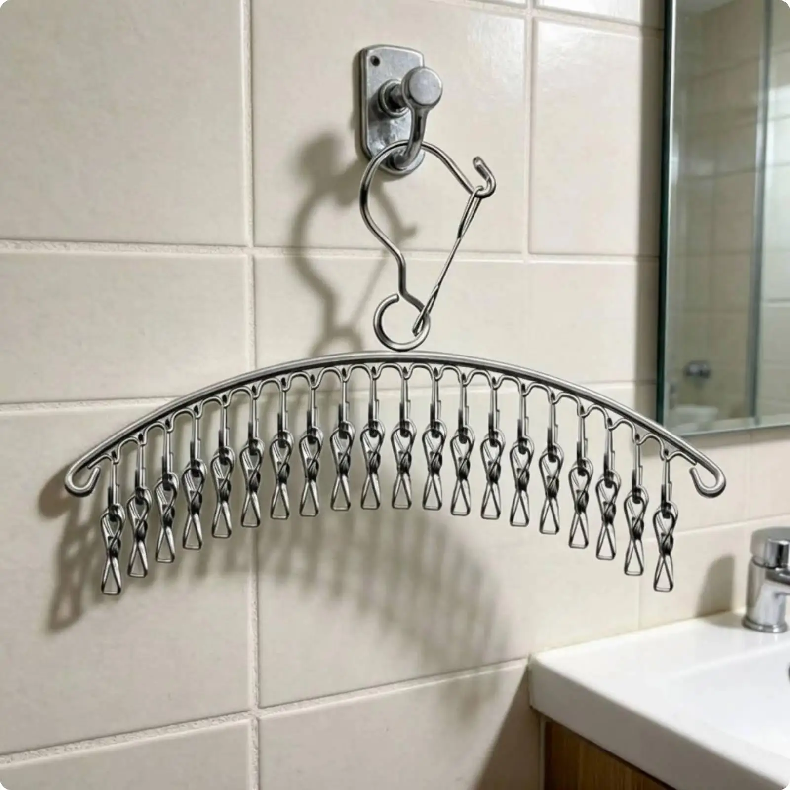 Multi Clip Sock Drying Rack Stainless Steel Vertical Laundry Hanger for Underwear and Light Garments Space Saving Drying