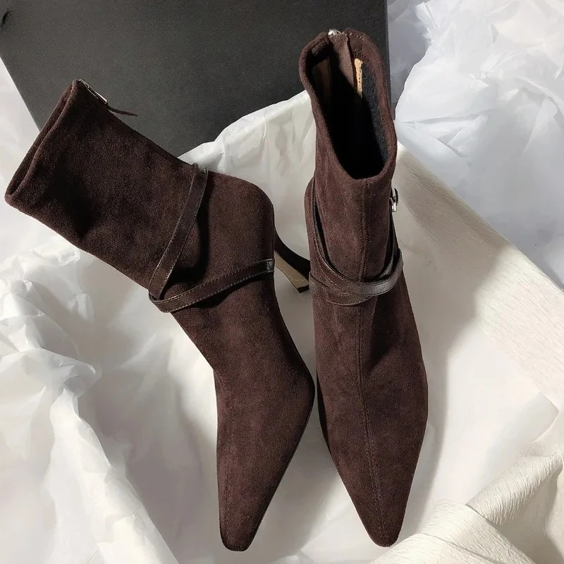 

Осенние модные эластичные тонкие женские ботильоны, модная вечерняя женская обувь для стриптиза, женская обувь на высоком каблуке, короткие Botas Para Mujer