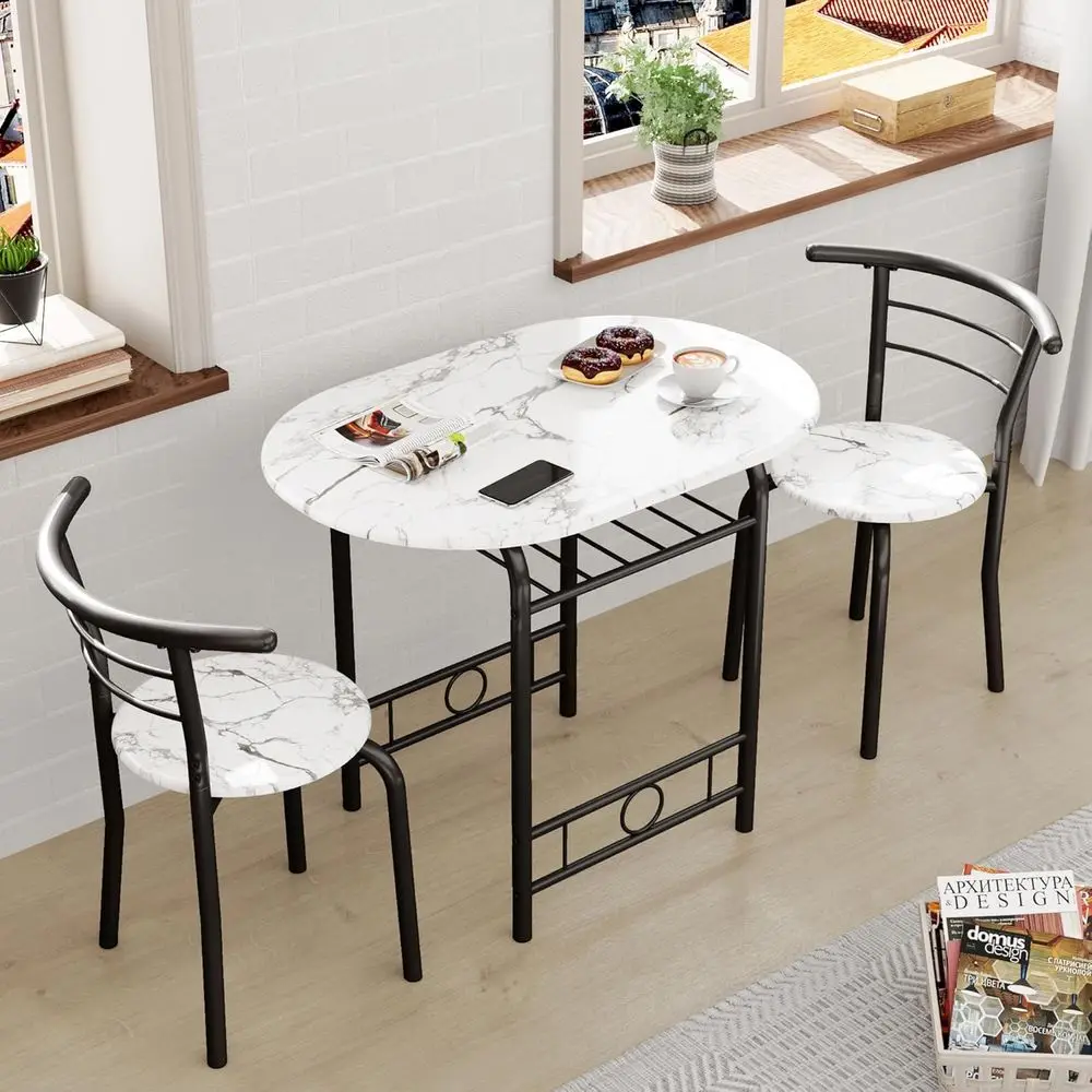 Space-Saving Wooden Breakfast Nook Set with Metal Legs & Built-In Wine Rack for Kitchen or Dining Area (White/Black)