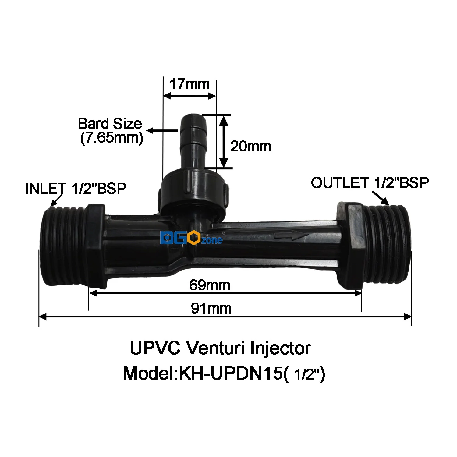 KH-UPDN8/N15 UPVC Venturi Tube 1/4' 1/2' 3/4' Plastic Venturi Injector with Valve for Mixing Gas and Liquid Injector BSP Thread