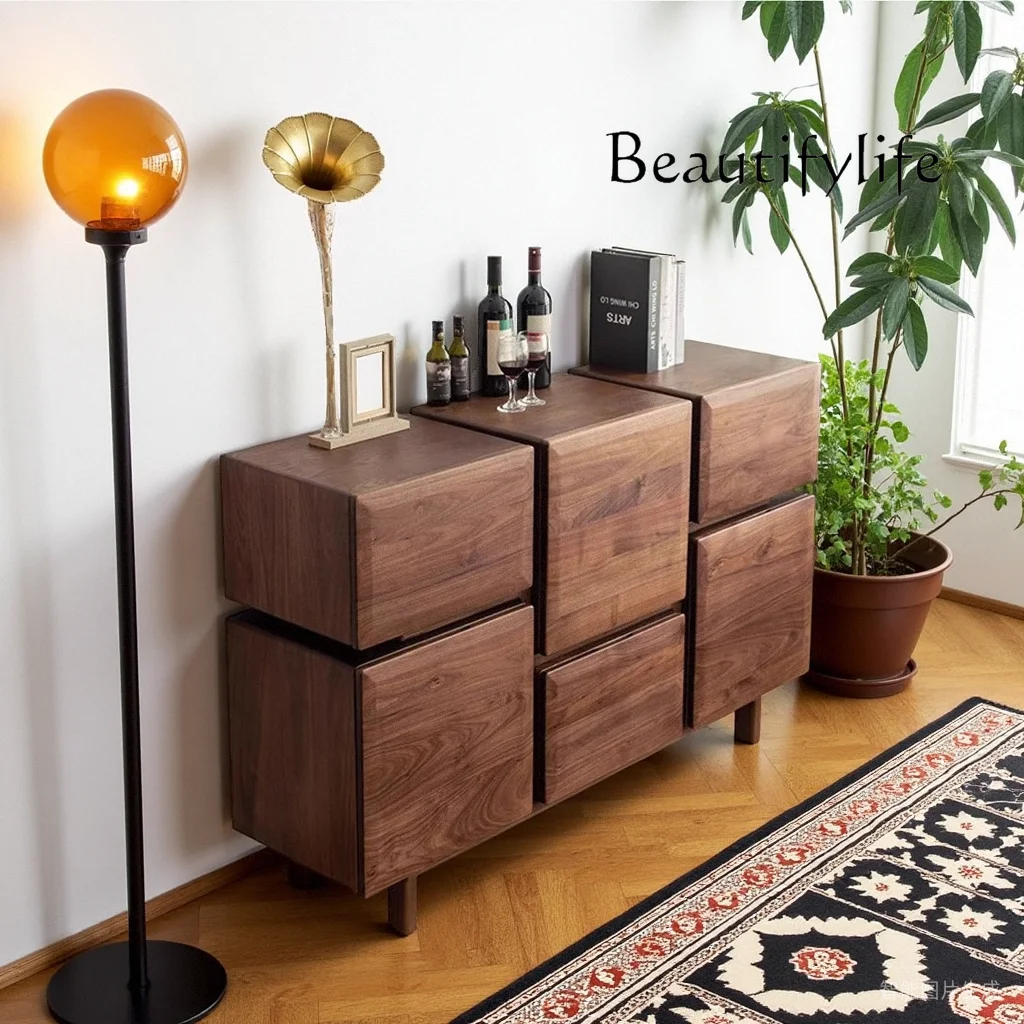 

Solid wood dining side cabinet, North American black walnut six-pump storage, Nordic storage cabinet, modern light luxury and si
