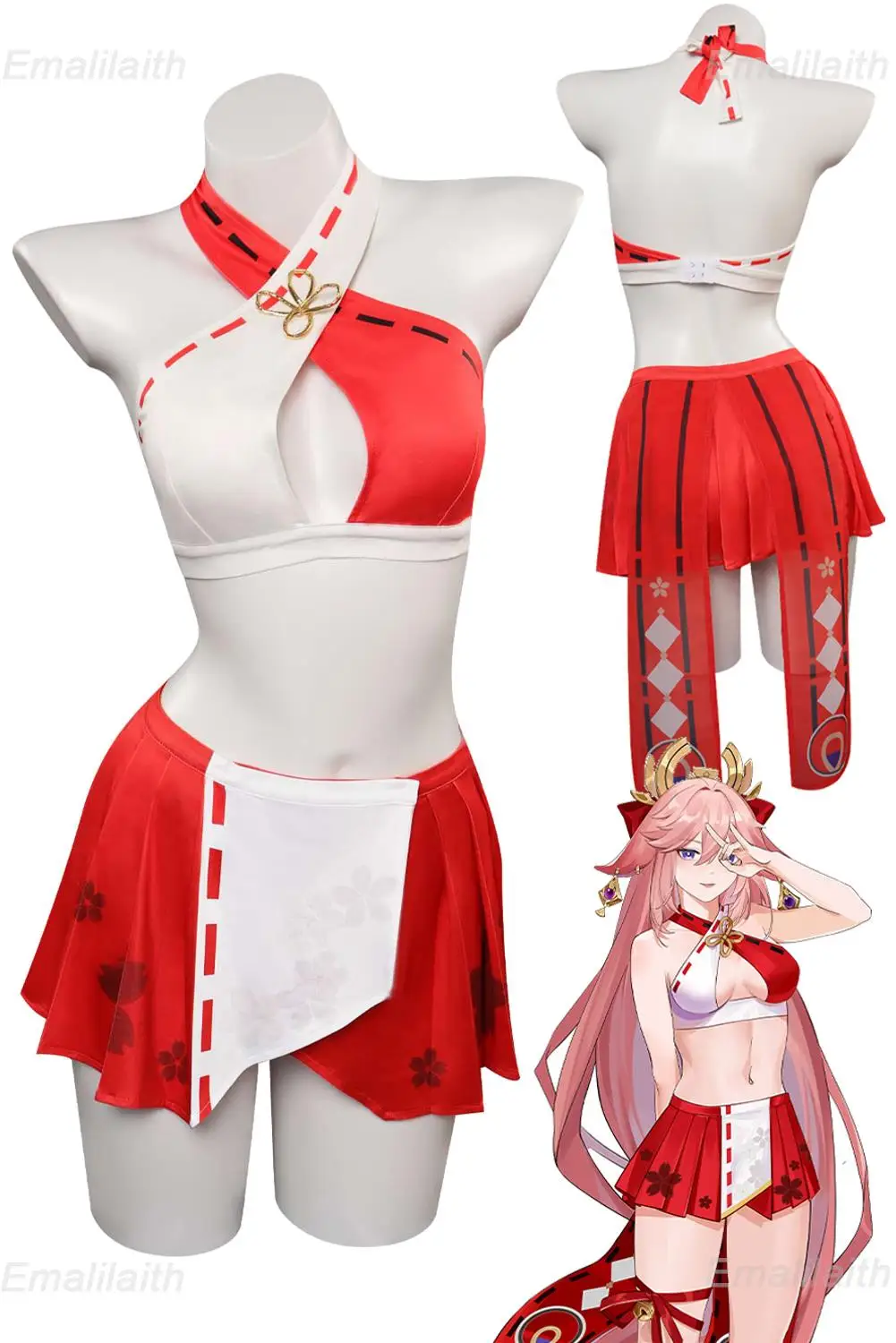 Yae Miko Cosplay Wigs Kawaii Swimsuit Summer Women Costume Anime Genshin Impact Fancy Dress Swimwear Beach Waves Party Cloth