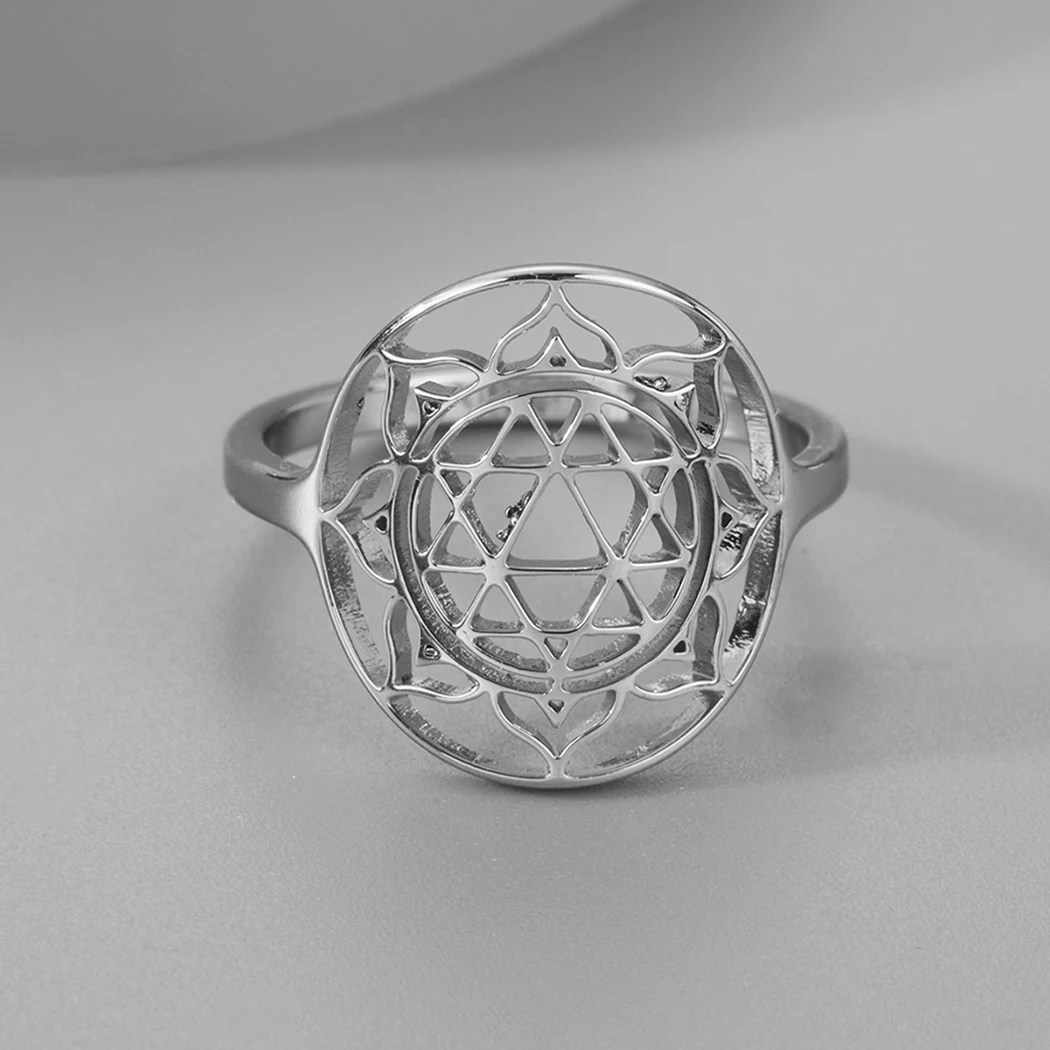 Sri Durga Yantra Ring Stainless Steel For Women Gold Plated Ring Female Bohemian Wedding Party Gifts Chain Jewelry