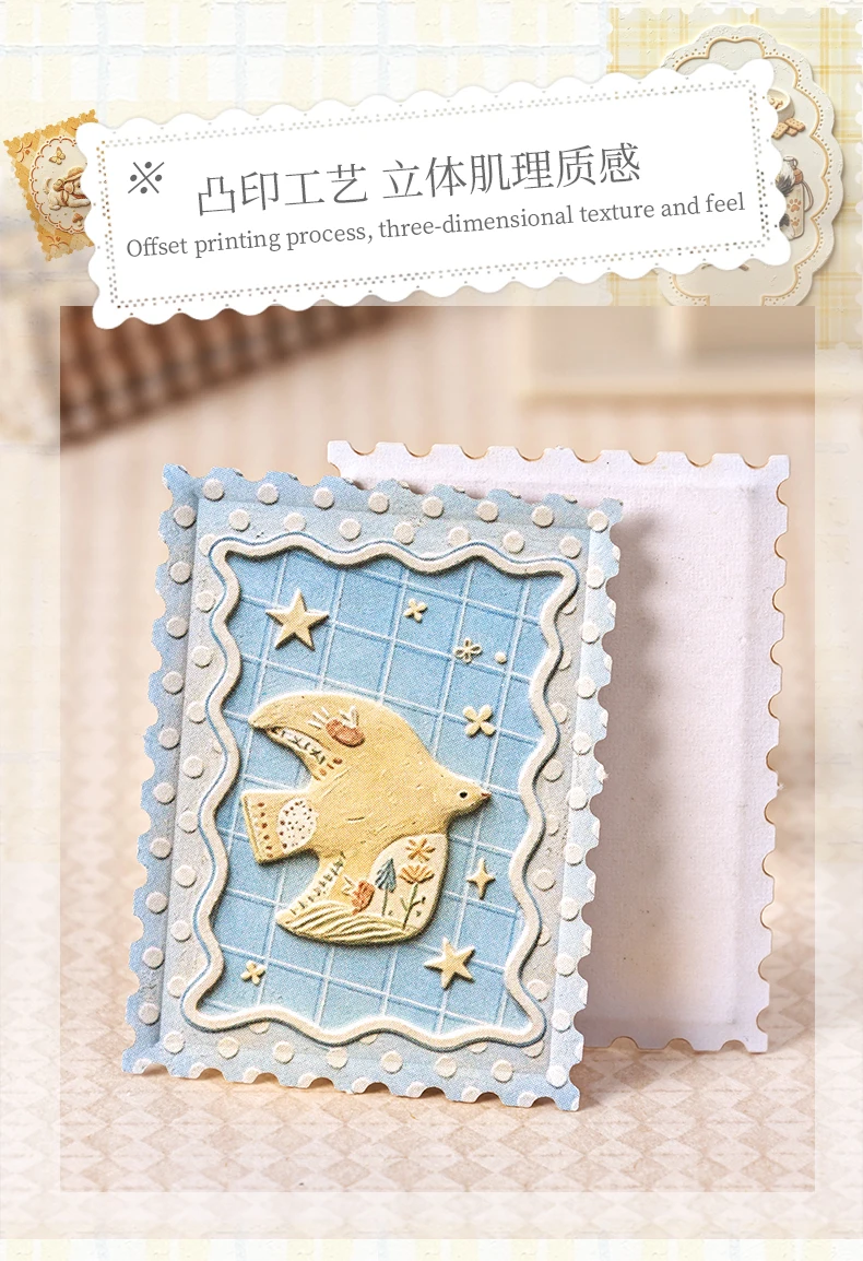 Journal GO, 50 Blatt, Mini-Stempel-Aufkleber auf stabiler Karte, Tier- und Postamt-Motive im Retro-Stil für Tagebücher, Planer, Scrapbooks und Bastelarbeiten. – Detail 5