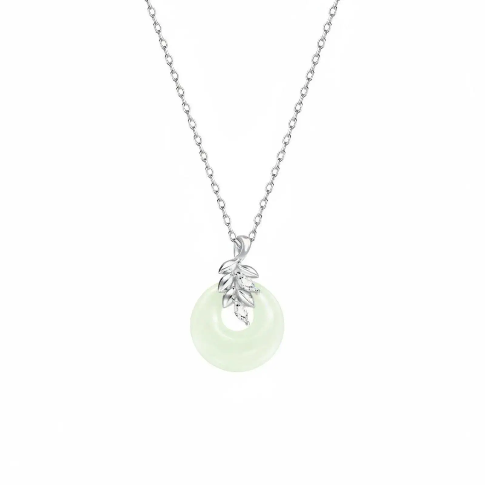 Real Hetian Jade Pendant Peace Buckle Necklace 925 Sterling Silver Chain for Women Elegant Fashion Jewelry Accessory