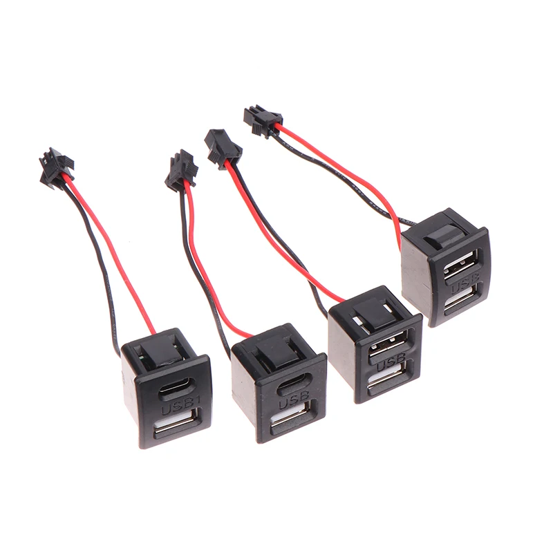 1PC Black Double-Layer USB Female Base Type-C Charging Socket Power Socket With Cable Connector USB Charger Port Data Interface