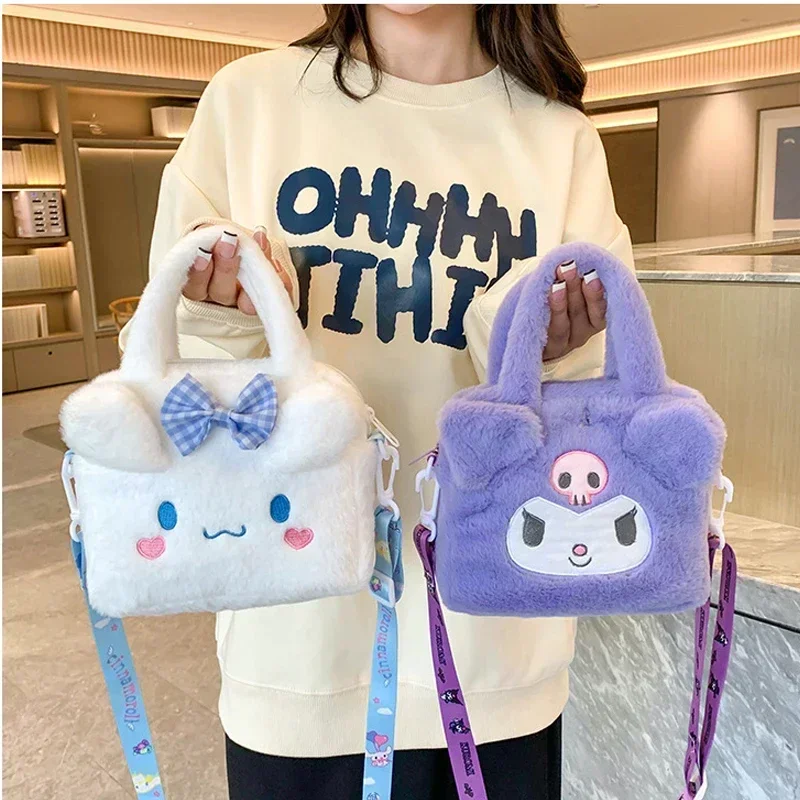 Hello Kitty Plush Small Bag for Women Girl Kuromi Handbag My Melody Cinnamoroll Shoulder Bag Crossbody Bags for Women