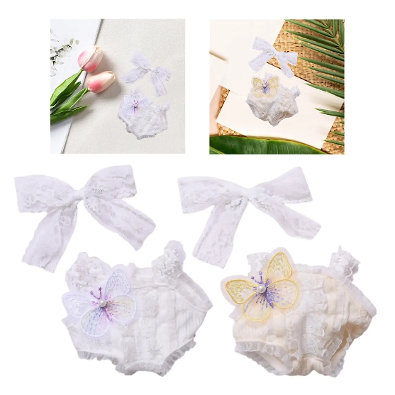 2 Pieces 17cm Doll Clothes Clothing Bow Headdress Decor Cute Pendant Doll Rompers Set Suit for Age 5-7 8-10 Kids Little Girls