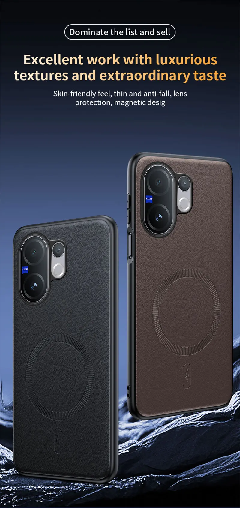 Für Vivo V60 5G: Magnetische Schutzhülle aus Leder, Anti-Fingerabdruck, rutschfest, aus PC+TPU. – Detail 5