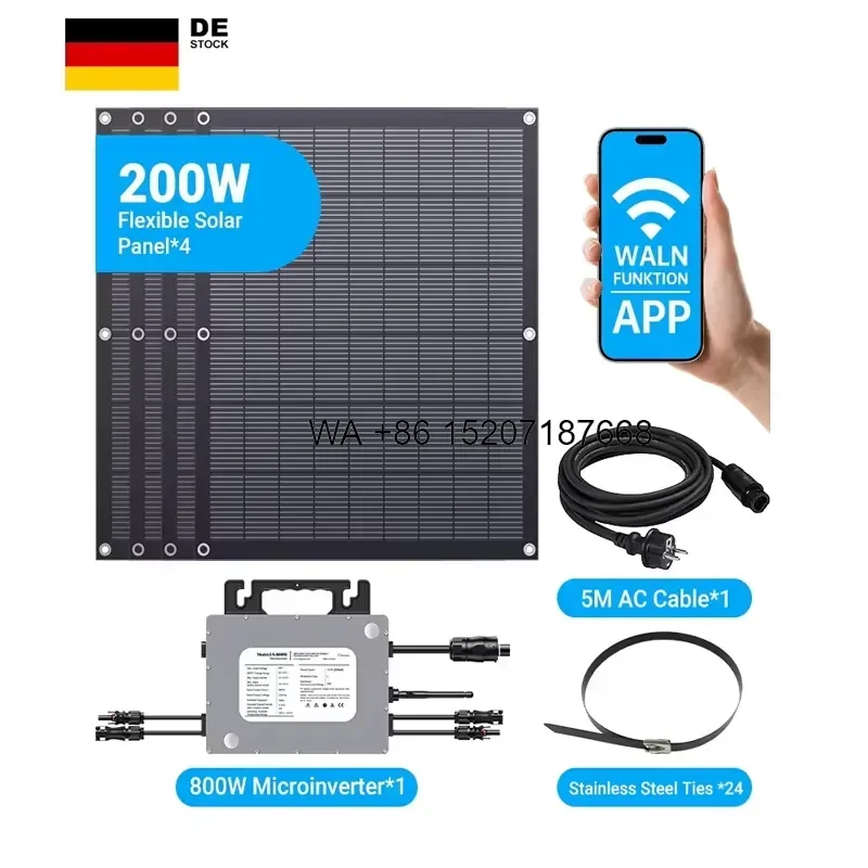 Wmwmnu EU Stock Solar System Kit 4x200W Panels 800W Micro Inverter for Home Balcony Photovoltaic System