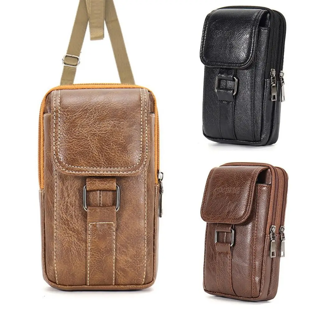 

Vintage Style PU Leather Waist Strap Bag with Waist Hook Multi Layer Mobile Phone Waist Bag Waterproof Handbag Outdoor