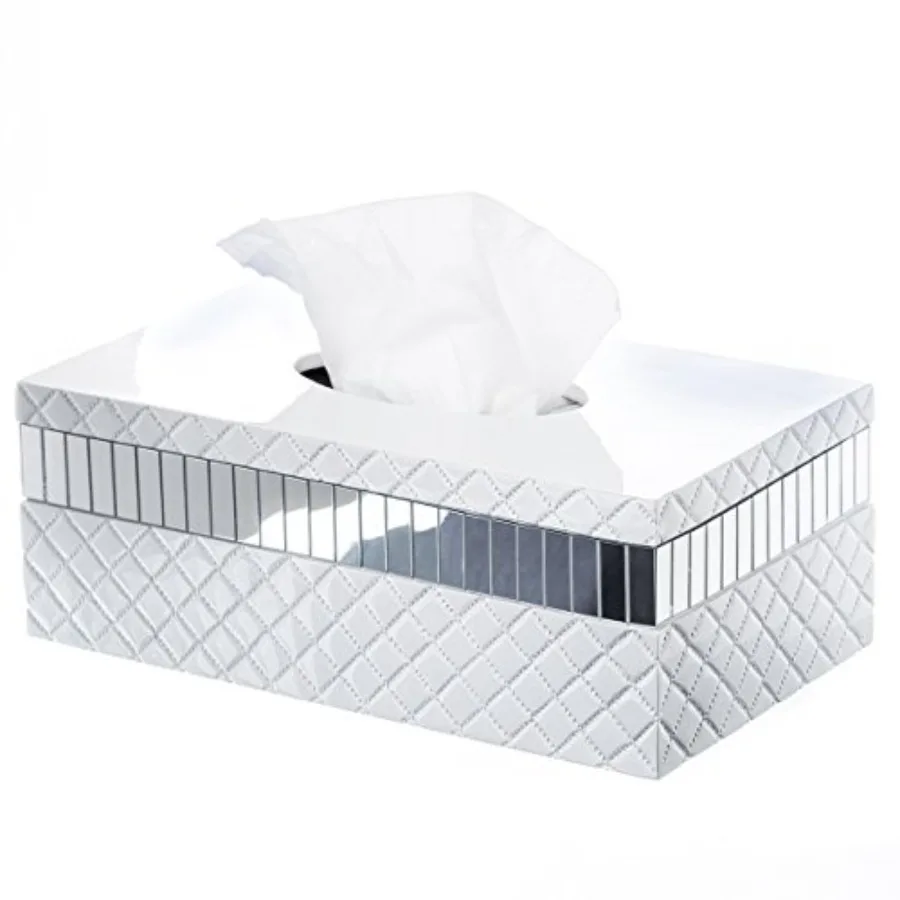 

Quilted Mirror Cover - White Holder Rectangular for Bathroom with Durable Bottom Slider - holders Decorative White Bathroom Acc