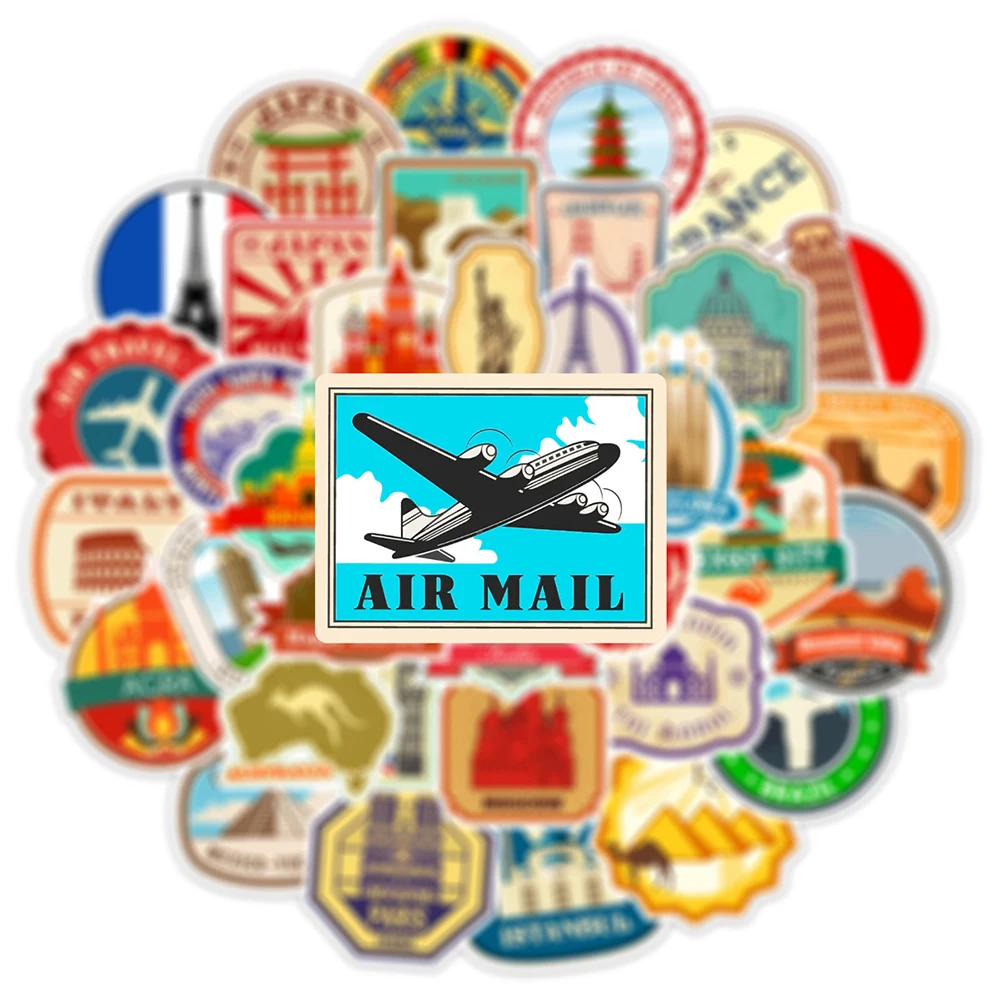 10/30/50PCS World Landmark Travel Cartoon Graffiti Stickers Laptop Phone Snowboard Luggage Fridge DIY Decal Kid Toy Cool Sticker