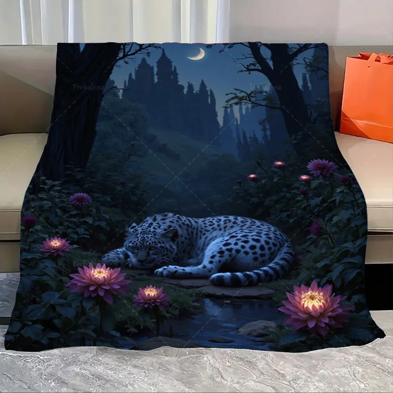 

Фланелевое одеяло Enchanted Moonlit Forest, 1 шт., одеяло со снежным леопардом и цветами лотоса