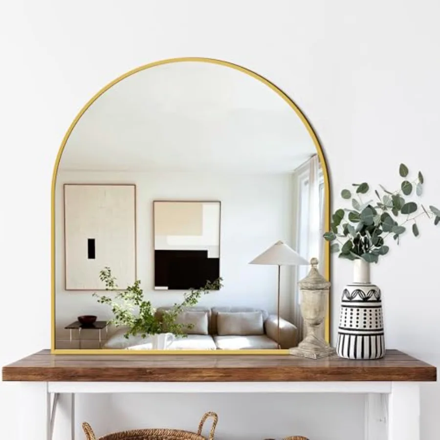 

Bathroom Vanity Mirror for Wall, 32"x30" Arched Metal Framed Bathroom Mirror for Over Sink, Entryway, Living Room, Bedroom