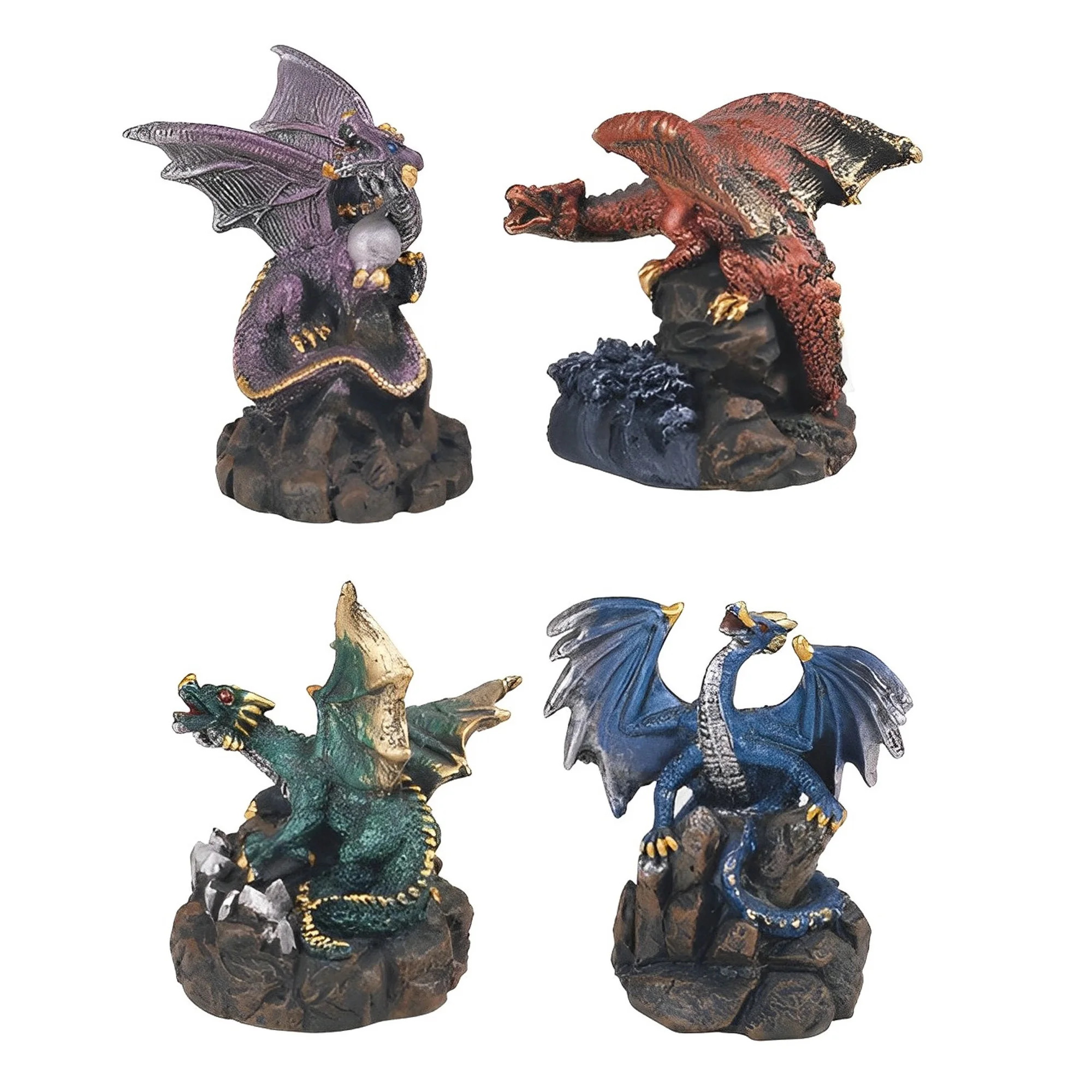 4-PC Green, Blue, Red, and Purple Dragons Standing on Rock 3