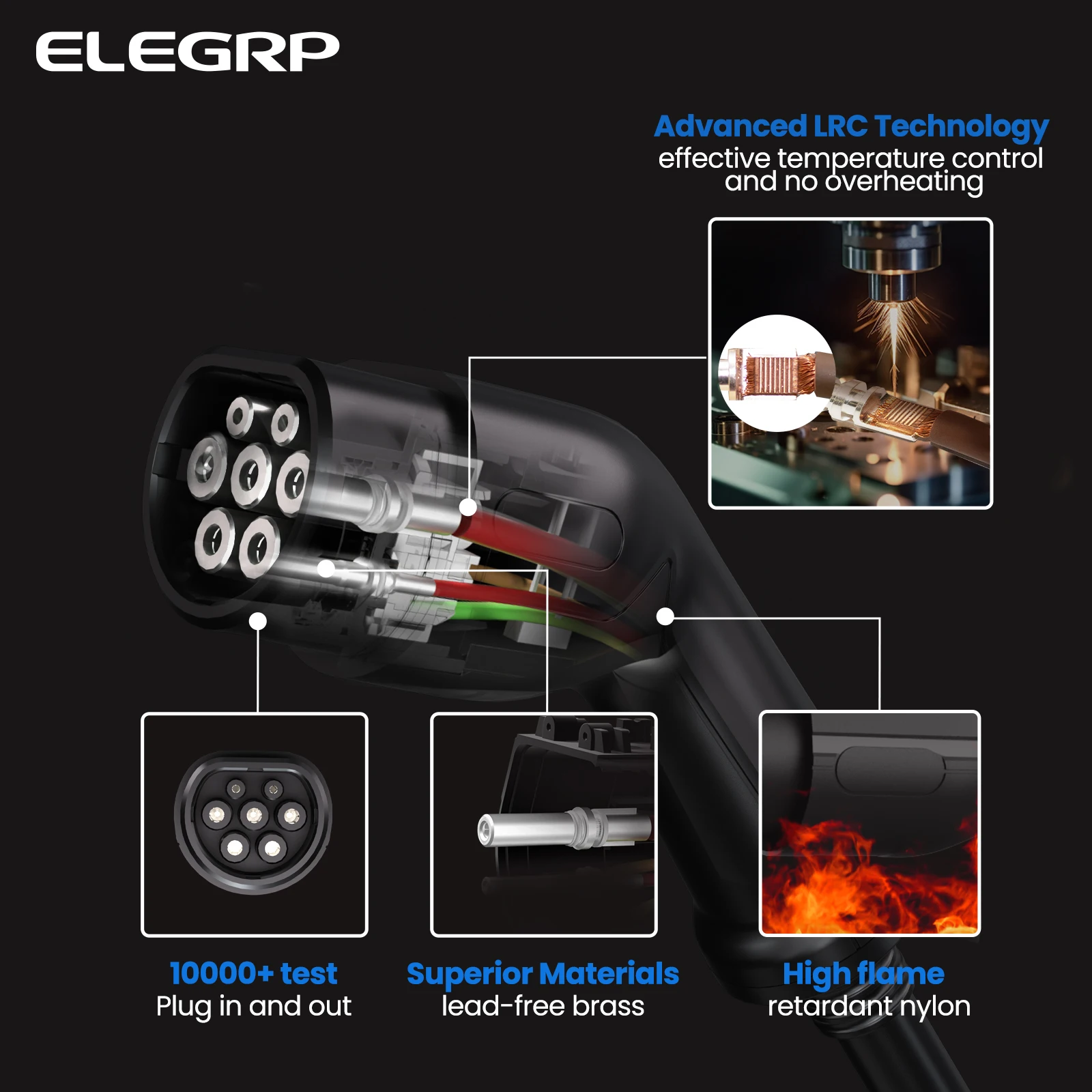 ELEGRP Household EV Charger Cable Type 2 To 3 Pin Plug 5 Meter, Portable UK EV Charger Electric Car Charger For EVs And PHEV