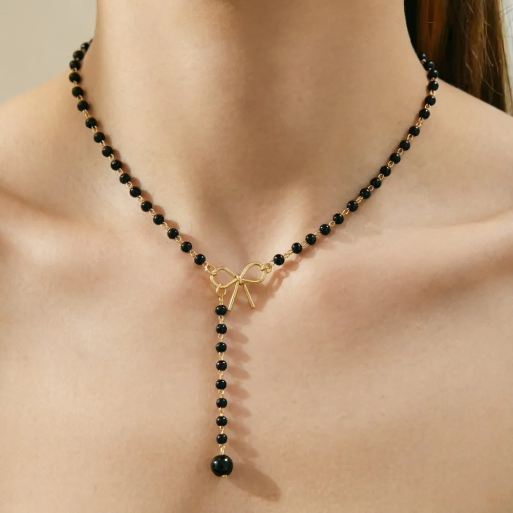 SUMENG New Imitation Pearl Tassel Necklace for Women Black White Color Beads Choker Fashion Jewelry  Accessory Gifts