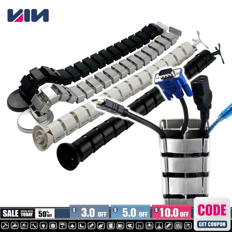 Detachable Flexible Wire Organizer Spiral Network Cable Wrap Tube Winder Cord Protector Management Computer Wire Storage Pipe