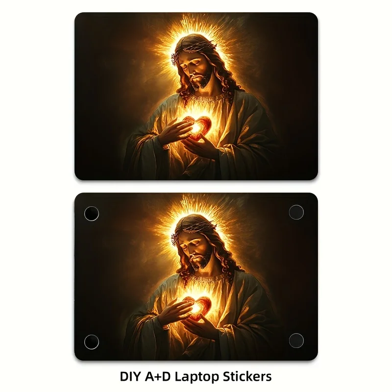 Adesivo beige chiaro per laptop da 1 pezzo con Sacro Cuore di Gesù Cristo e Corona di Spine - Design religioso luminoso, impermeabile e