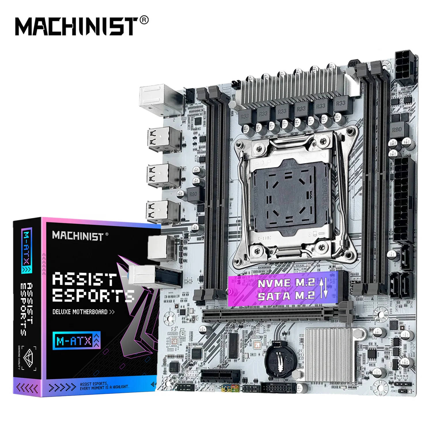 MACHINIST White X99 Motherboard PR9-H Support LGA 2011-3 Xeon E5 V3&V4 CPU DDR4 RAM SATA/NVME M.2 Slot