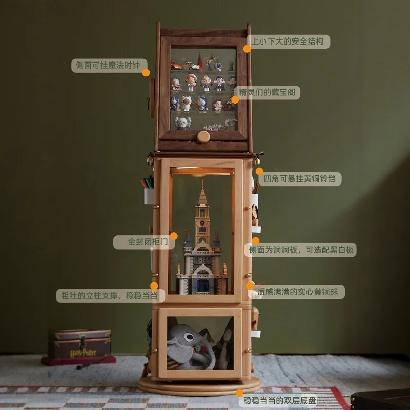 Rotating figure cabinet Solid wood corner rack Storage display cabinet