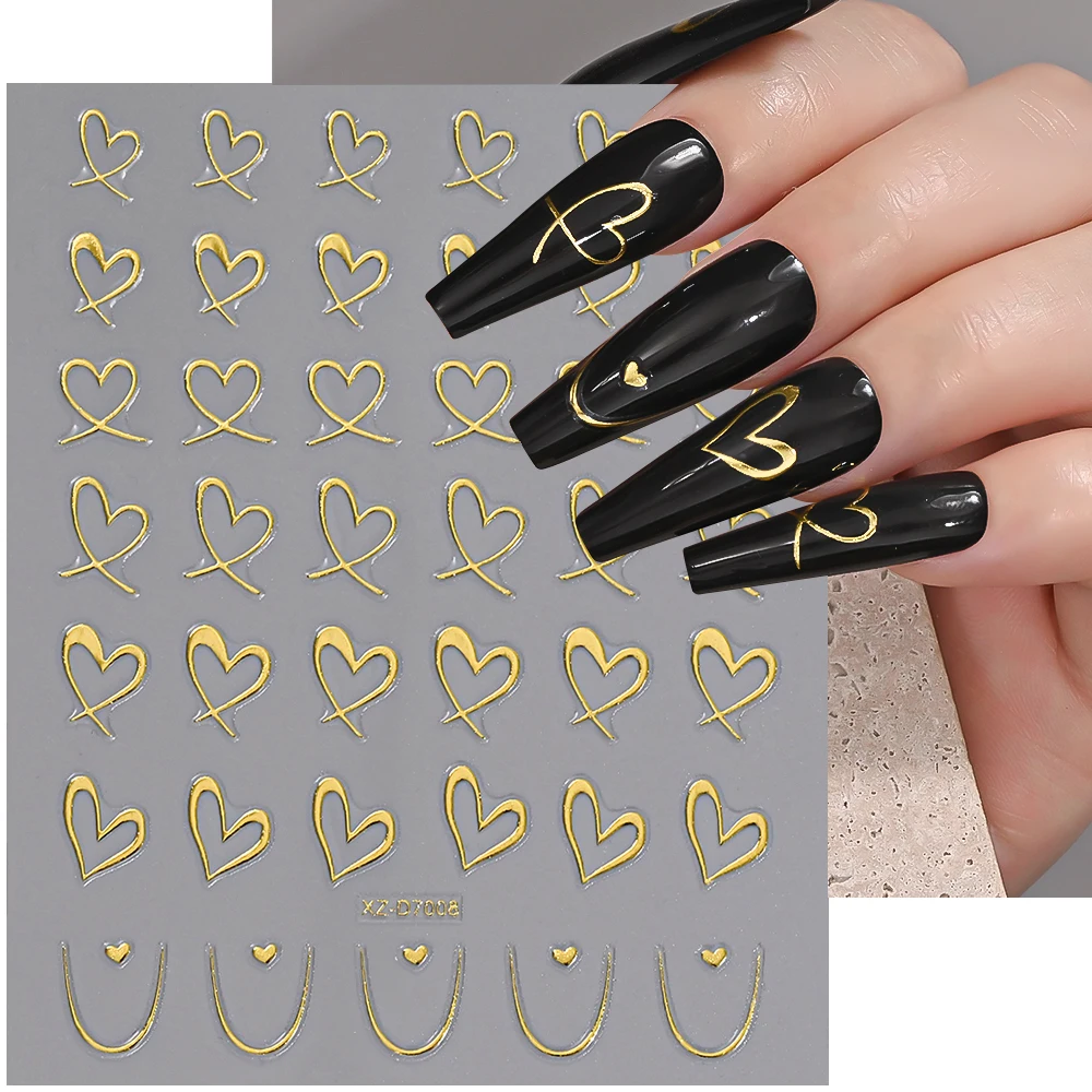 3 قطعة ثلاثية الأبعاد عيد الحب مسمار الفن ملصقات الذهب/الفضة/ارتفع الذهب خطوط الحب القلب لاصق الشارات DIY المتزلجون مانيكير الديكور