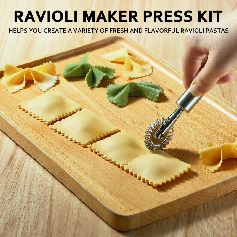 Ravioli Maker Press, Ravioli Press Mold Set – Runder Ravioli Stamp Maker Cutter mit Holz-Nudelholz, 2,6 Empanada Maker Press