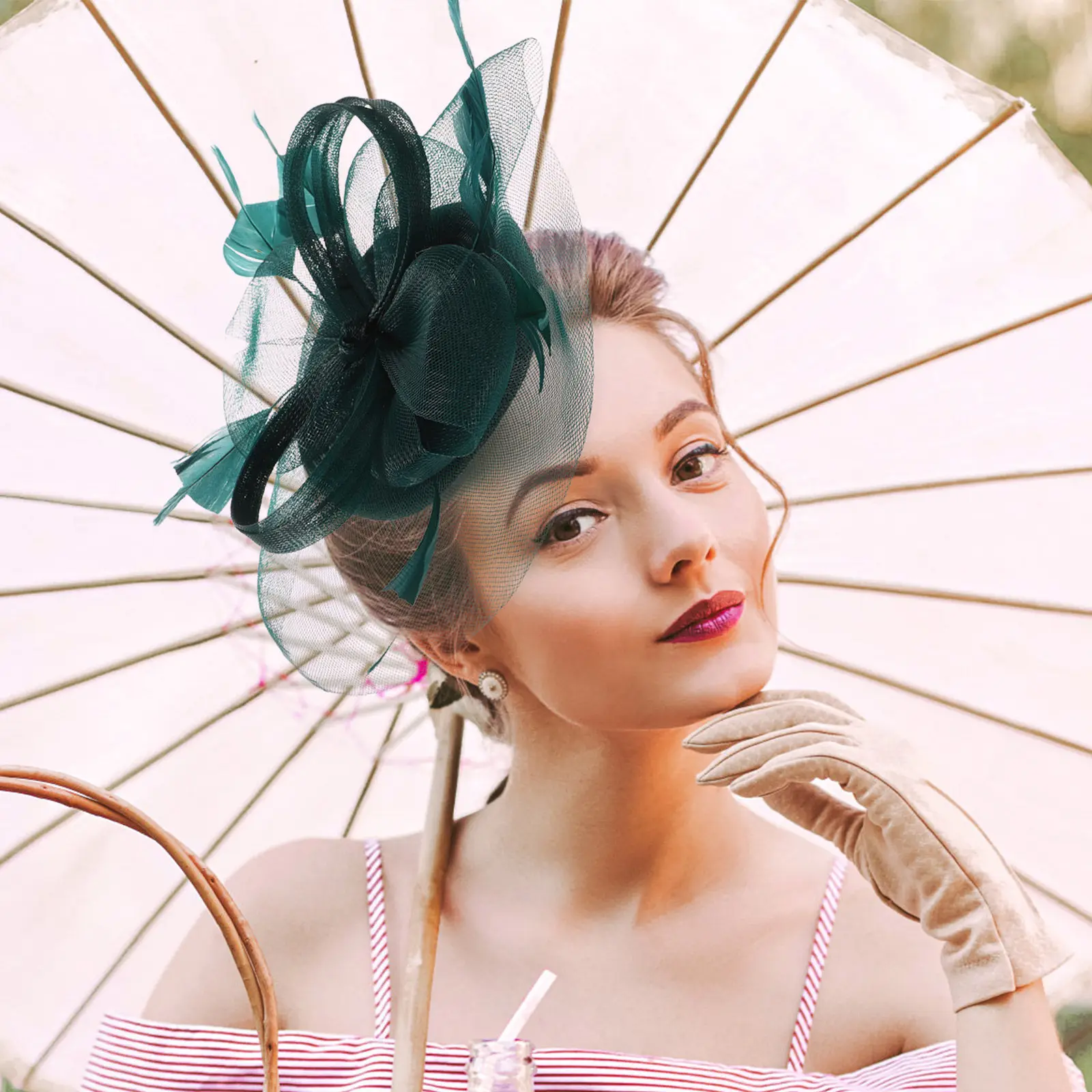 

Gauze Fascinator Hat Women Headband Elegant Lightweight Wedding Tea Party Banquet Artificial Plume Mesh Fade Resistant