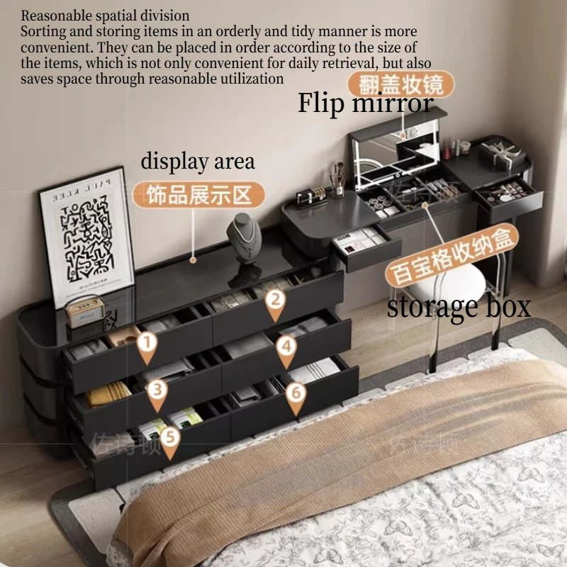 Black Makeup Dressing Table Retractable Flip Cover Black Storage Locker Vanity Table Girl Bedroom Hairstyle Home Furniture