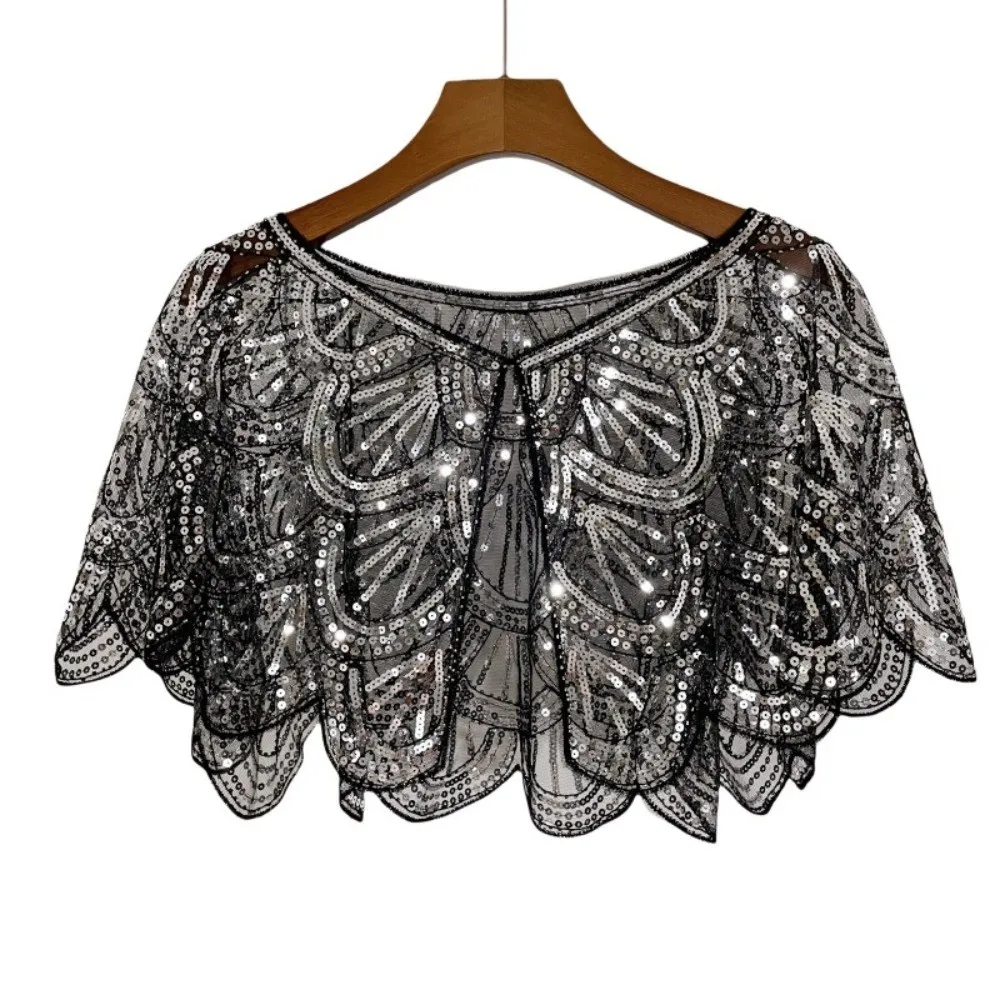 Art Deco Hollowed-out Shawl Beaded Lace Evening Cape Vintage Sequin Flapper Shawl Art Deco