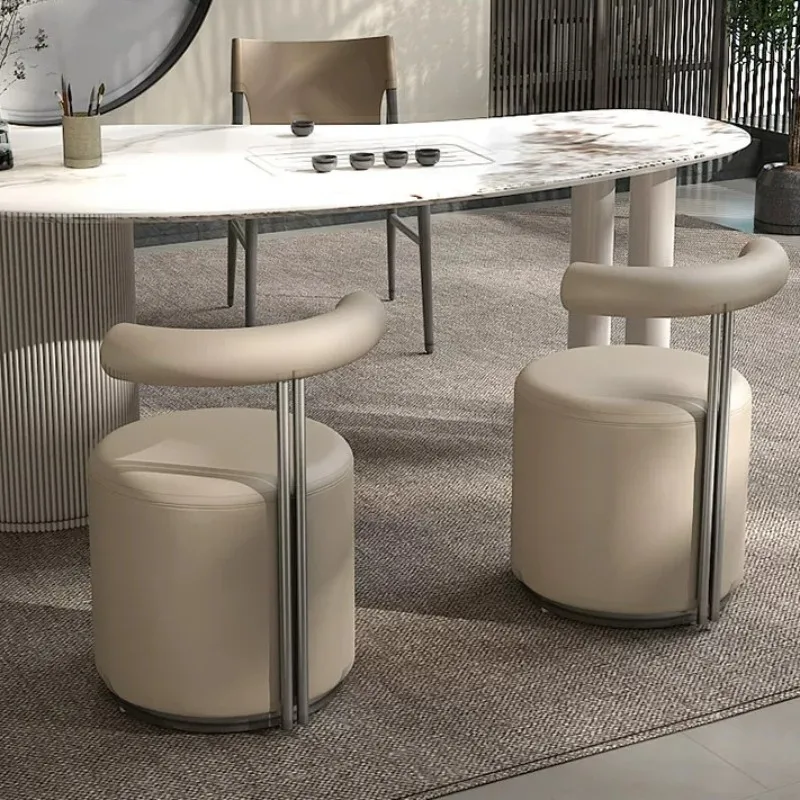 Italian Light Luxury Backrest Chair, High Density Sponge Soft Stool, Stainless Steel Electroplated Frame Seat at Home - Sturdy