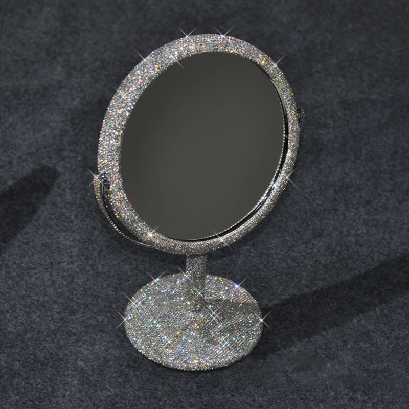 Sparkling Diamond Mirror Creative Diamond Inlaid Makeup Mirror Rotatable Girl Bling Room Table Makeup Decorative Round Mirror