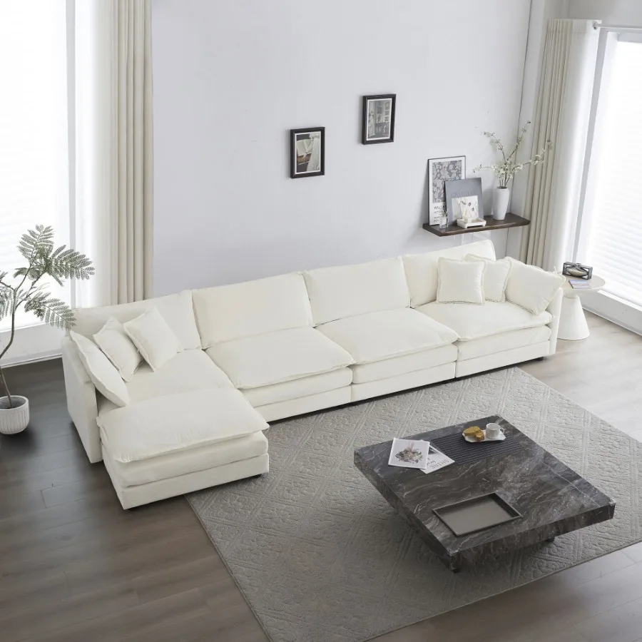 

Modular Sectional Sofa for Living Room U Shaped Couch 5 Seater Convertible Sectional Couch with 1 man White Chenille