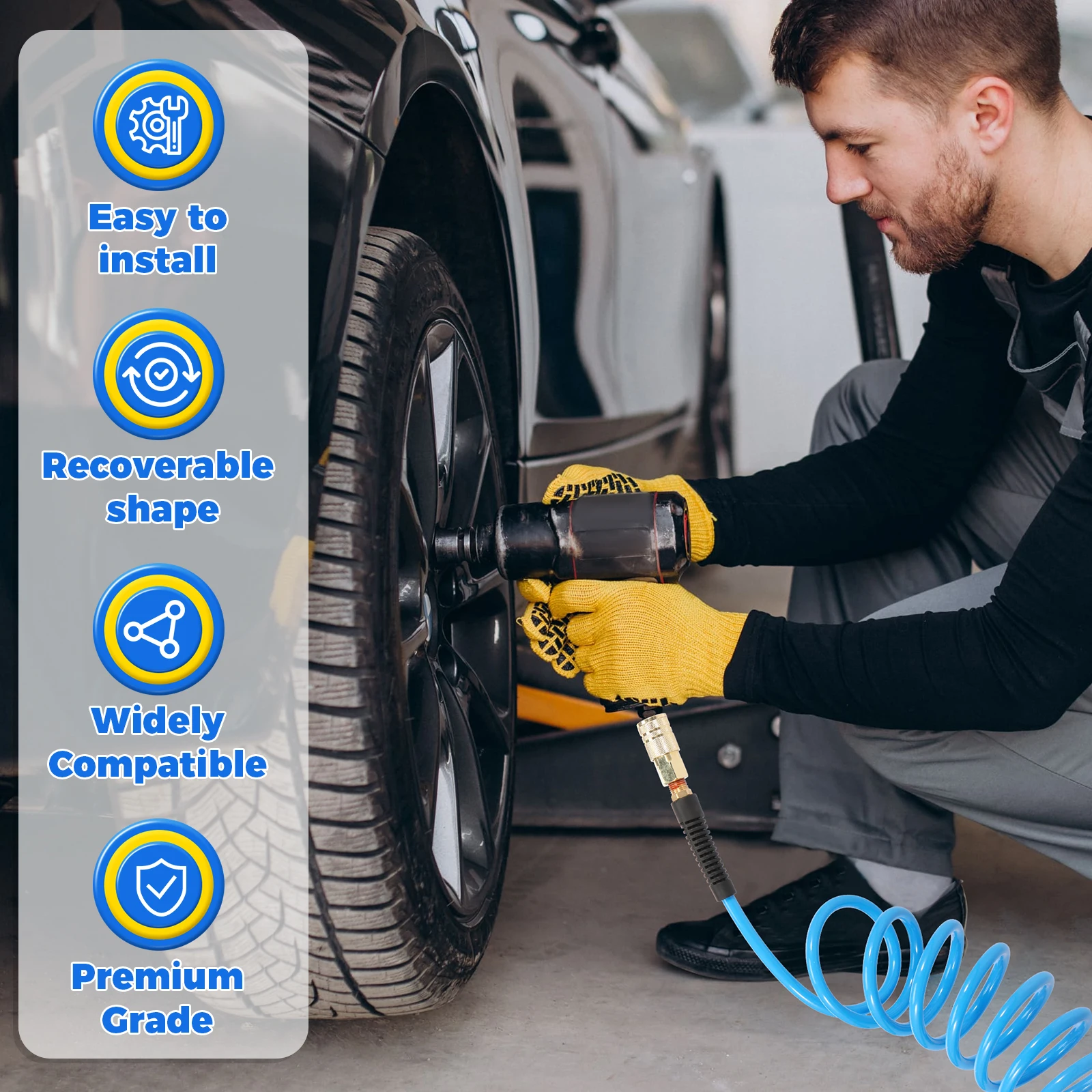 1/4NPT Air Compressor Hoses with Coupler and Plug 25ft Flexible PU Recoil Air Hose Anti Kink Tool Accessory for Industry Using