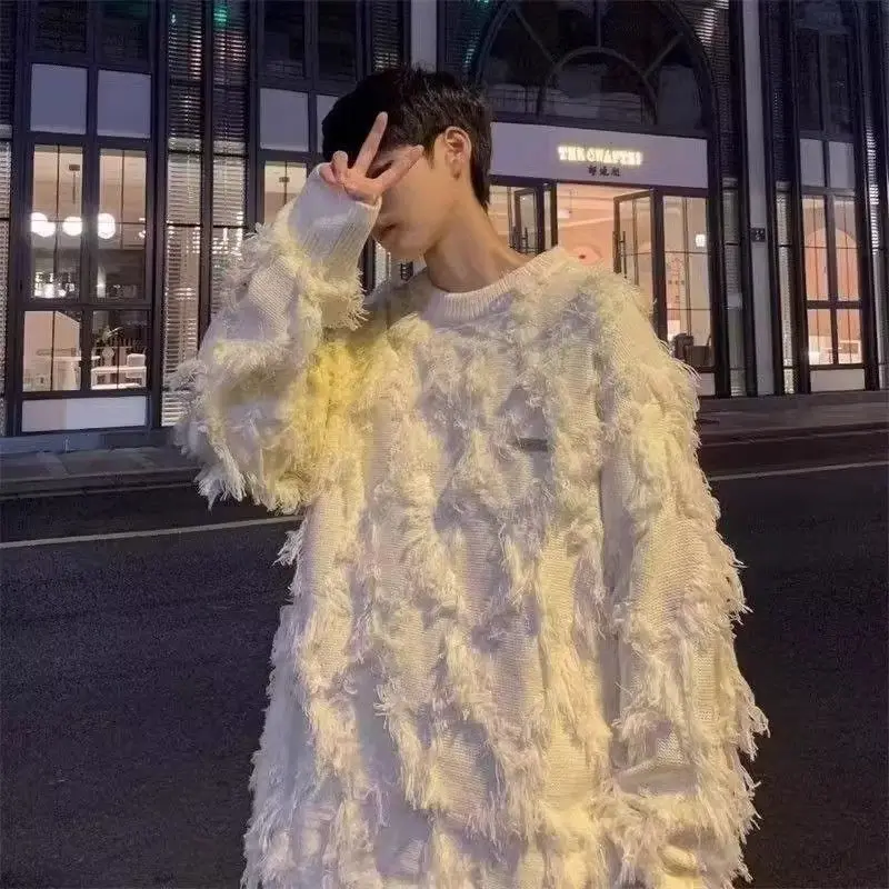 

Свитер с бахромой в стиле ретро, свободный и ленивый нишевый вязаный свитер, модный брендовый свитер для мужчин