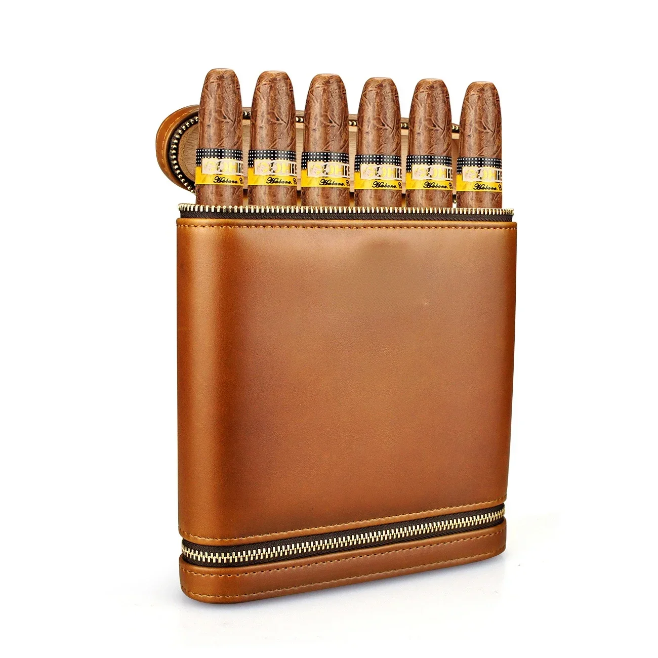 

Portable Leather Cigar Case Humidor 6 Tubes Holder Mini Humidor Box Travel Cigars Accessories With Gift Box