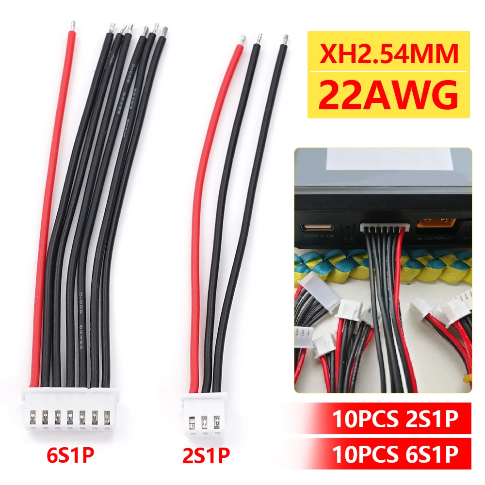 10Pcs/lot  2S1P  6S1P LiPo Battery Balance Charger Plug Line/Wire/Connector 22AWG 100mm JST-XH2.54 Balancer cable for RC toys