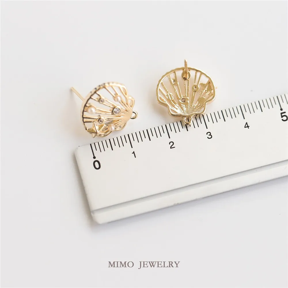 Copper Gold-plated Zircon Imitation Pearl Ocean Hollow Shell Starfish Earrings 925 Silver Needle DIY Charm Accessories