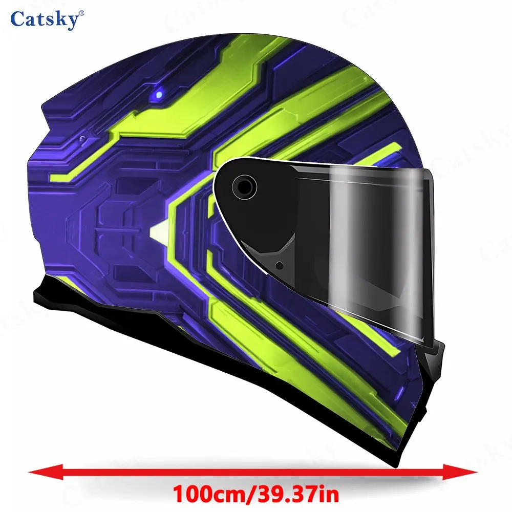 Purple-Black & Fluorescent Yellow Helmet Vinyl Wraps, Waterproof Scratch-Resistant Full Face Helmet Decals, Durable PVC Decorati view 2