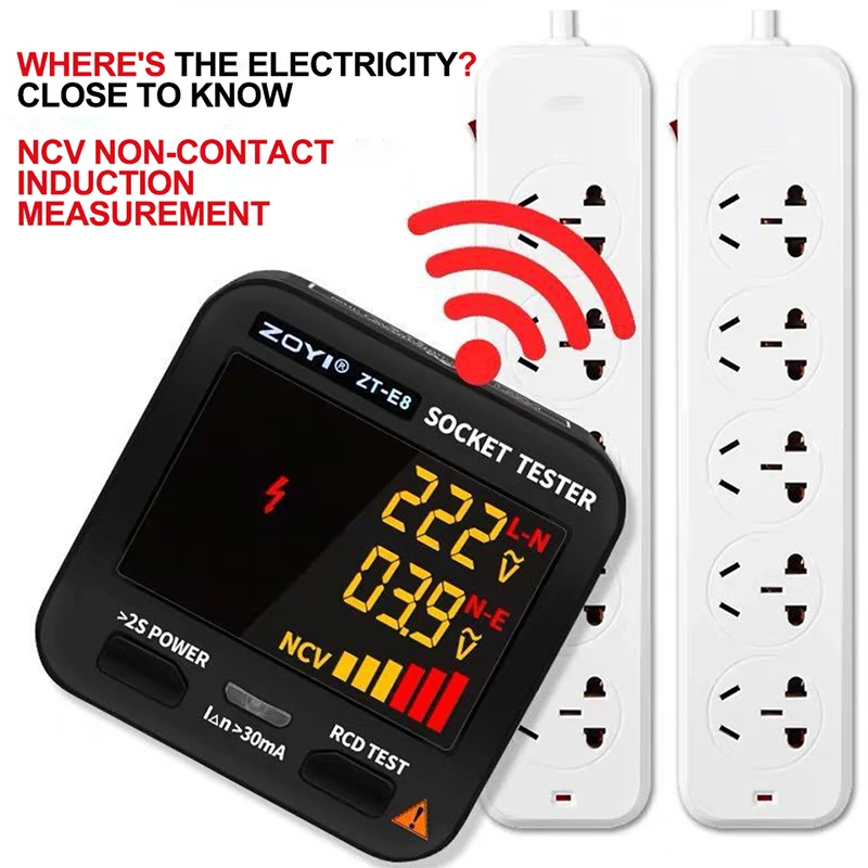 Digital Smart Socket Tester Voltage Detector with LED Screen Display US/UK/EU Plug Ground Zero Line Phase Check Rcd NCV Test