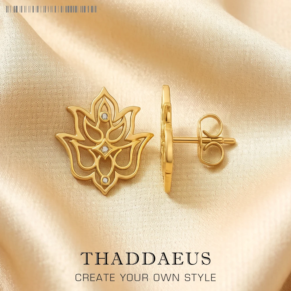Stud Ohrring Royal Lotus Gold, Europa Stil Vintage Feine Jewerly Für Frauen Geschenk In 925 Sterling Silber